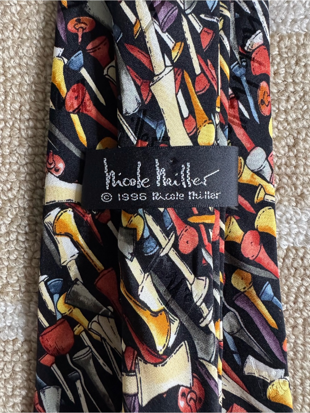 Nicole Miller Vintage 1996 Golf Tee Print Silk Tie Black Multicolor Necktie OS - Picture 2 of 6